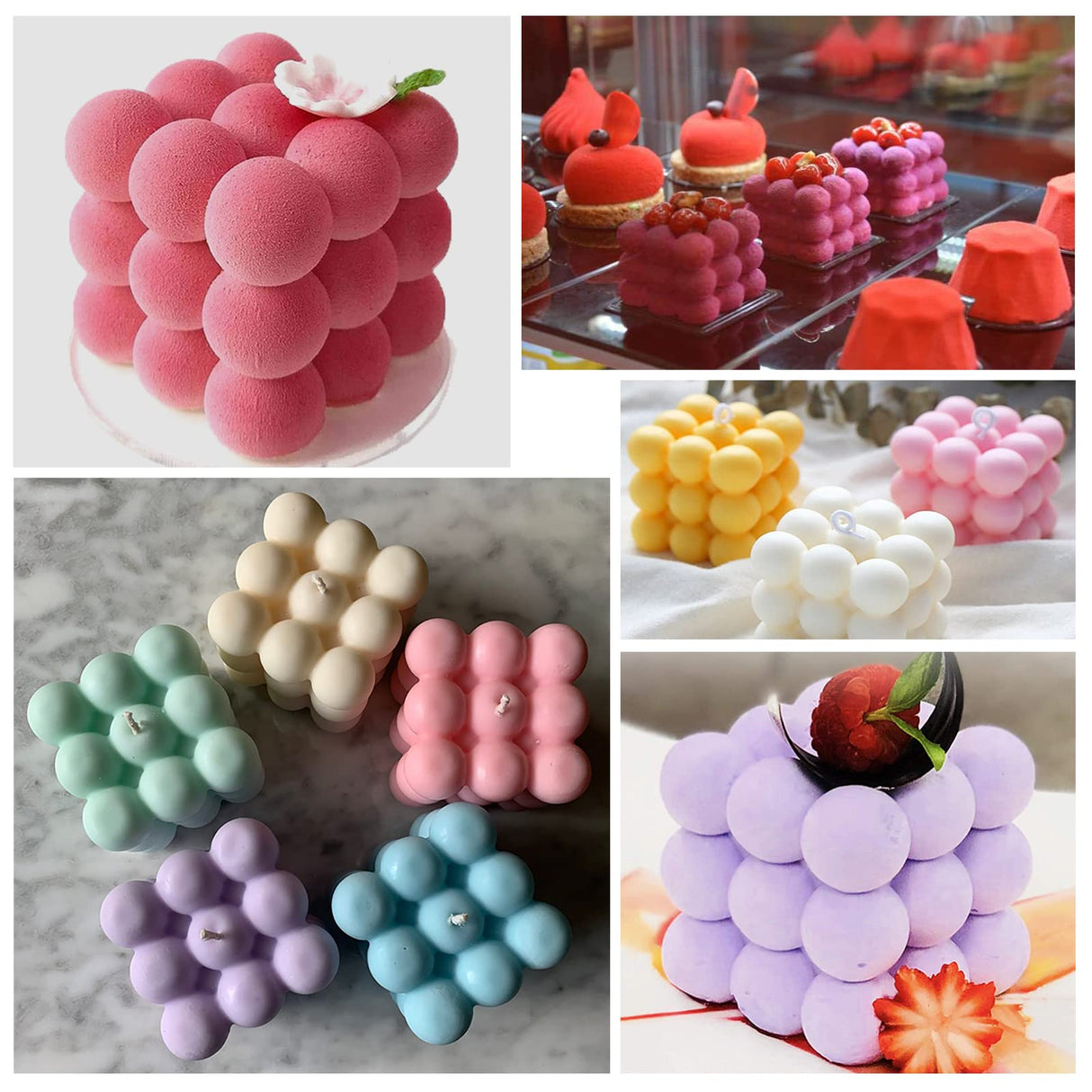 3D Bubble Candle Molds - 6 Cavity Bubble Cube Silicone Mold for Candles Soap Making, Bubble Cake Mold for Baking Dessert Mousse Cake Jelly Ice Cream Actvty