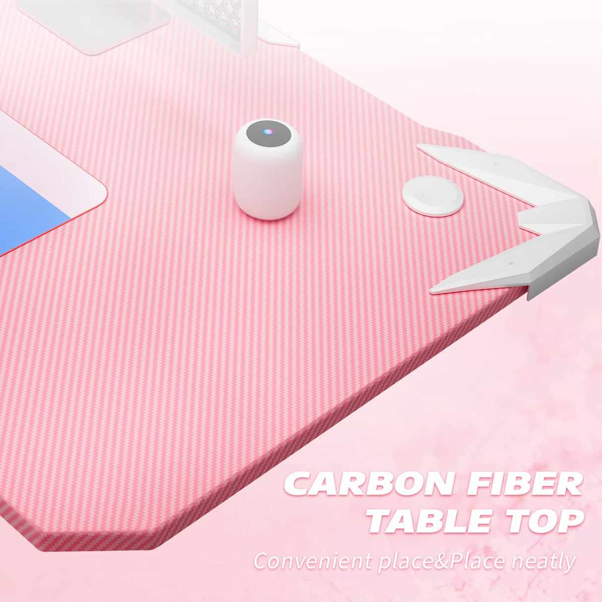 Homall Gaming Computer Desk with Carbon Fiber Surface, Gaming Table Z Shaped Pc Home Office with Cup Holder&Headphone Hook(44 in, Pink) Homall