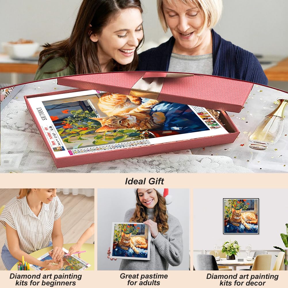 SJUTOUCI Diamond Painting Kits for Adults, Napping Cat Diamond Art Kits for Beginners, 5D DIY Diamond Bead Art, Full Drill Round Gem Craft Home Decor 12x12 inch SJUTOUCI