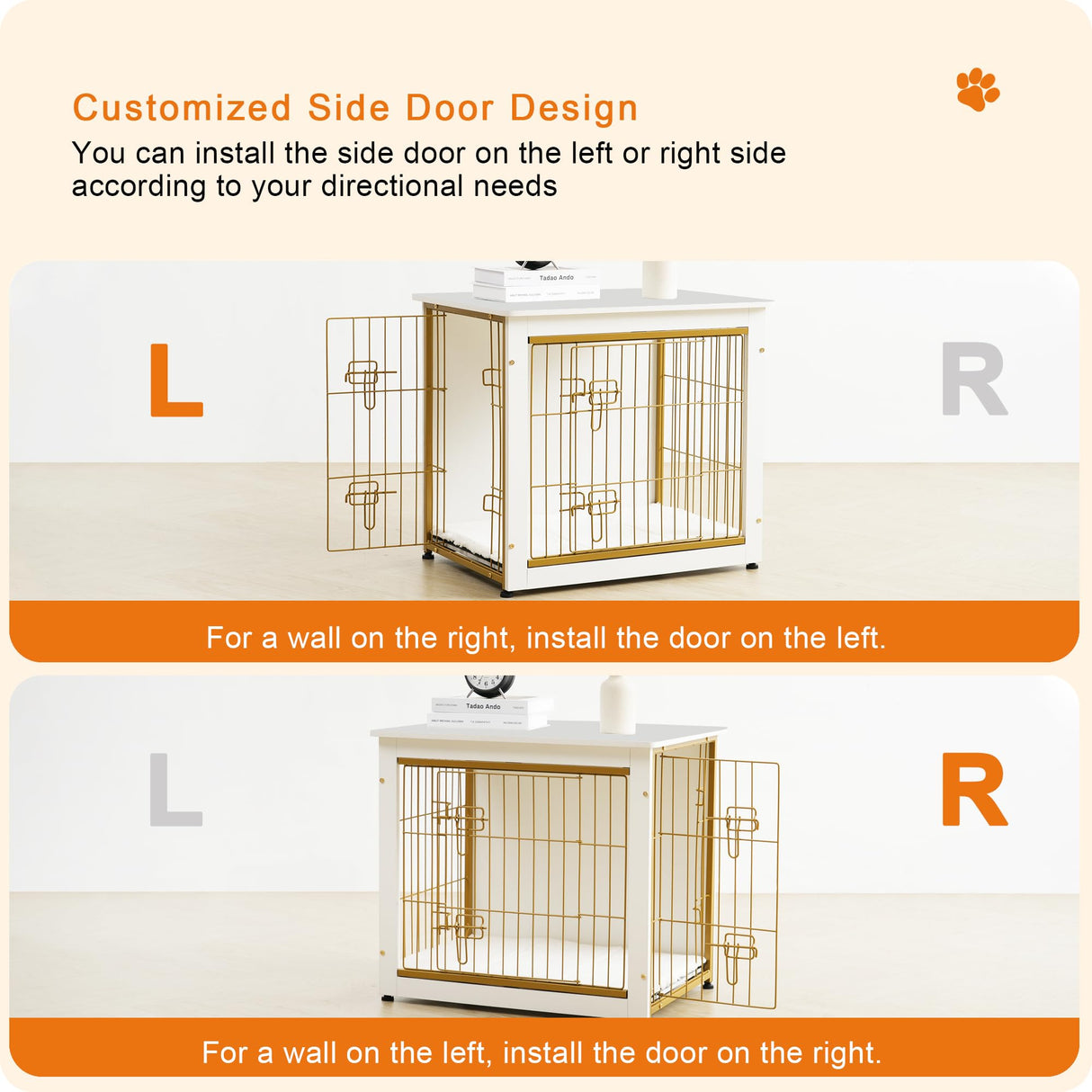 DWANTON Dog Crate Furniture with Cushion, Wooden Dog Crate with Double Doors, Dog Furniture, Dog Kennel Indoor for Small/Medium/Large Dog,End Table, Small, 27.2" L, White Dwanton