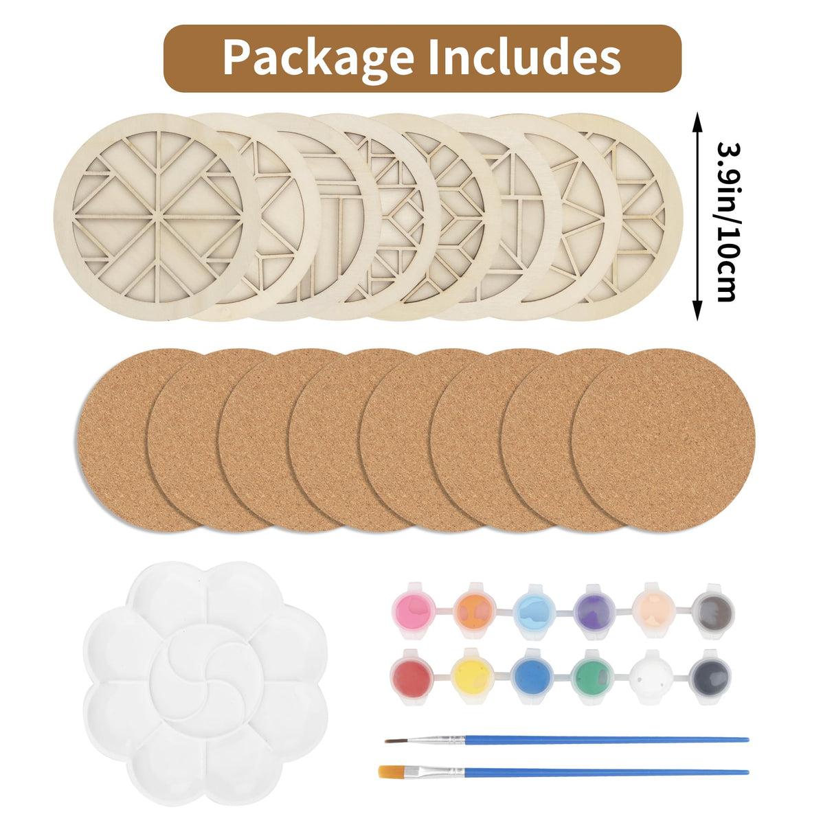 Temlum Wooden Coasters Painting Kit, Paint You Own Coaster Wooden Painting Craft Kit for Adults and Beginners Art Craft Supplies Temlum