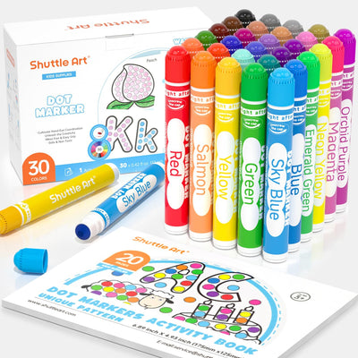 Shuttle Art Dot Markers, 30 Colors Washable for Toddlers with Free Activity Book, Bingo Daubers Supplies for Kids Preschool Children, Non Toxic Water-Based Dot Art Markers