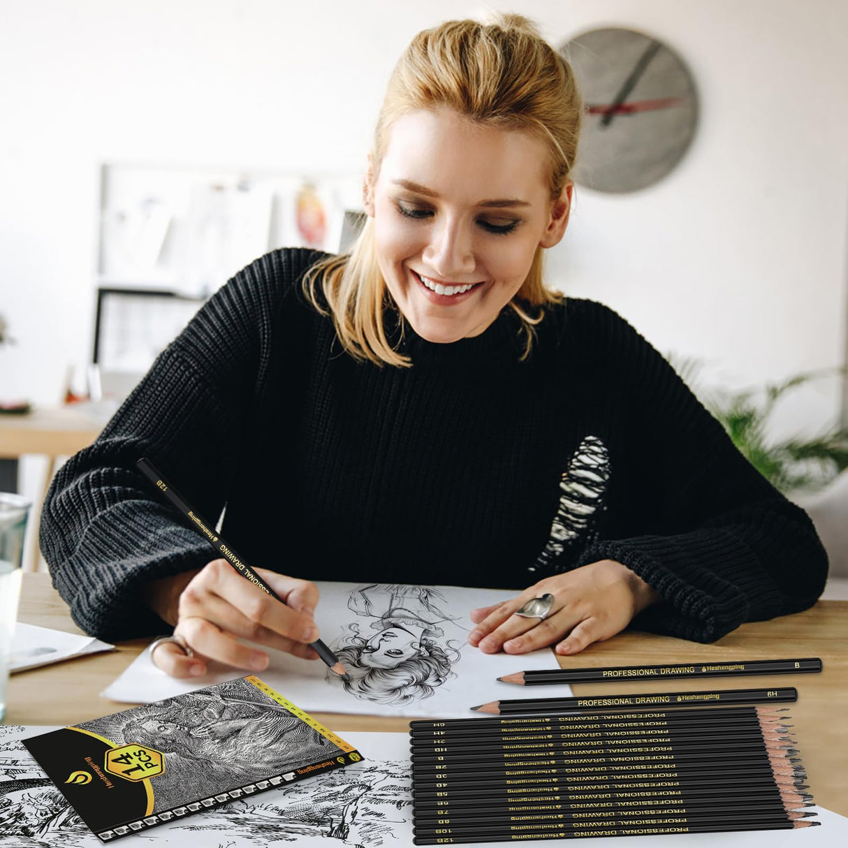 Sketch Pencils Set for Drawing, 14 Pack Graphite, for Art, Pencil kit for Sketching, Shading, Artist Pencils for Beginners Pro Artists Heshengping