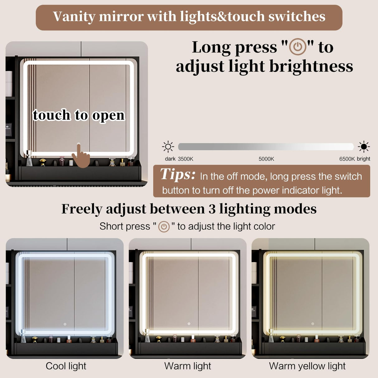 Large Vanity Desk with 3 Color Touch Screen Dimming Mirror, Vanity Desk with Charging Station, Modern Retractable Makeup Dressing Table, Vanity Table With storage shelves and 5 Sliding Drawers, Black YYJ