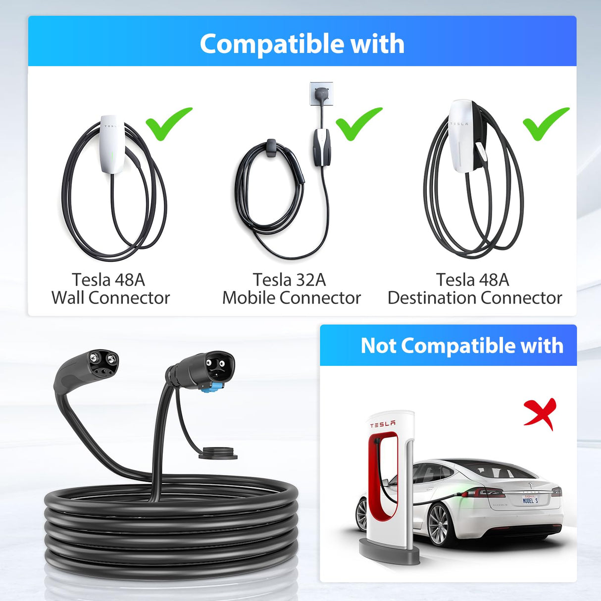 EVDANCE Extension Cord for Tesla 21ft Extension Cable Max Support 12KW 50Amp 240V with NACS Plug Extension Cord for Your Level 1&2 EV Charger Tesla Wall Connector EVDANCE