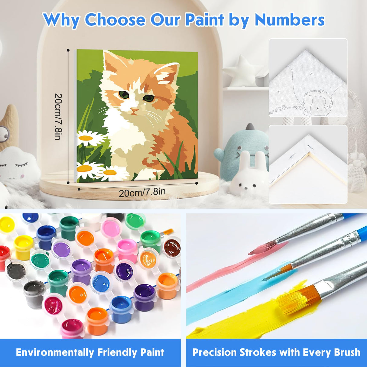 NEWENMO 4 Pack Paint by Number for Kids with Wooden Frame, Cute Rabbit, Cat, Dog Paint by Numbers for Kids Ages 8-12, Animal, DIY Acrylic Oil Painting for Beginners for Home Wall Decor 8X8 inch NEWENMO