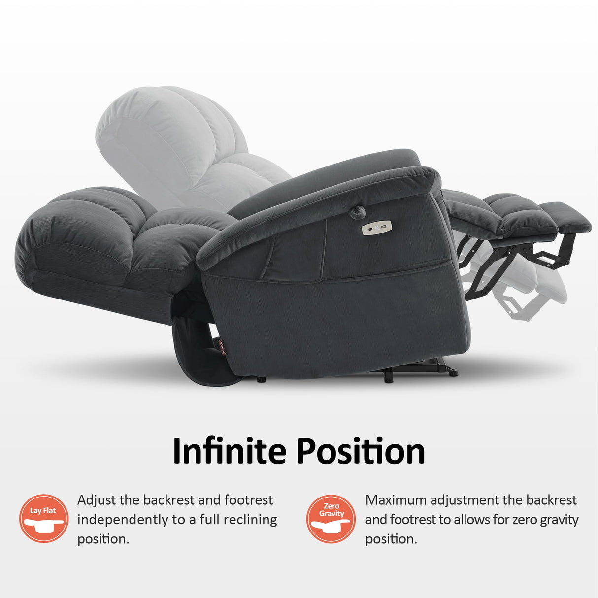 MCombo Large-Wide Dual Motor Power Lift Recliner Chair, Massage and Dual Heating for Elderly People, Infinite Position, Fabric R7166 (Dark Grey) MCombo