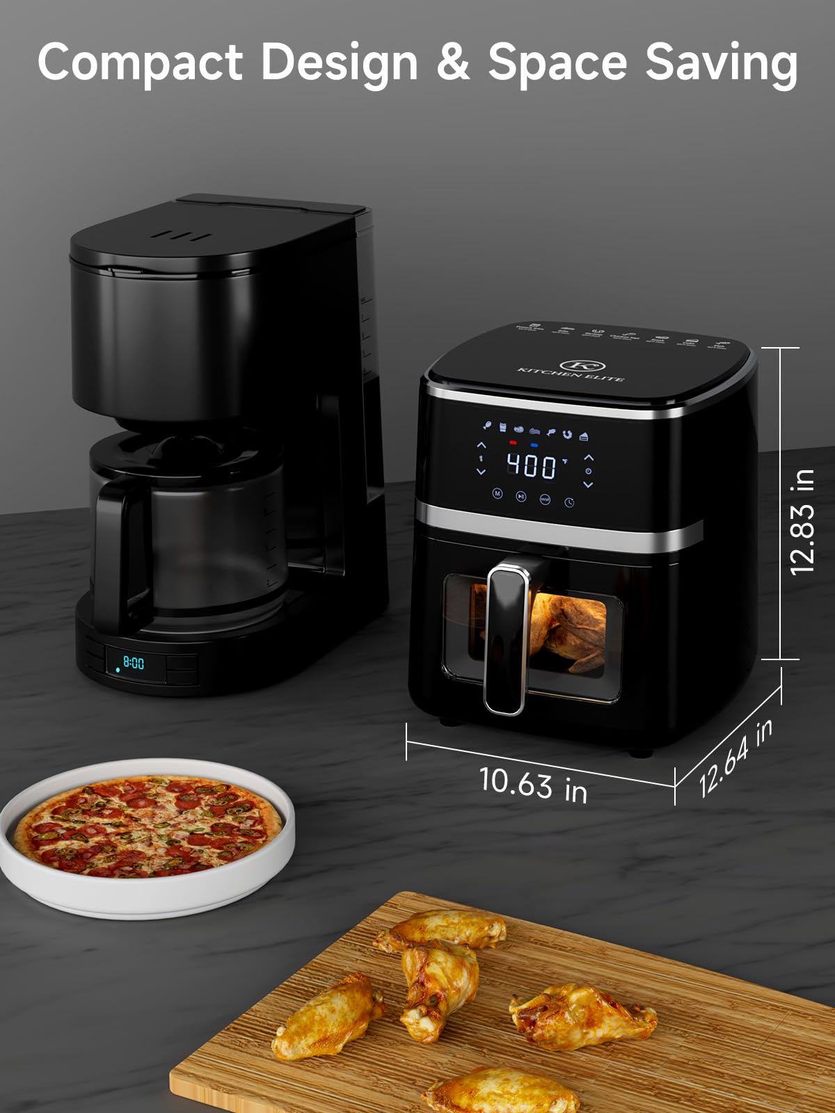 Kitchen Elite Air Fryer Oven 5.28 Qt, 7-in-1 Digital Display Compact Cooker with Easy View Windows,Space-saving, Nonstick and Dishwasher Safe Basket, Black Kitchen Elite