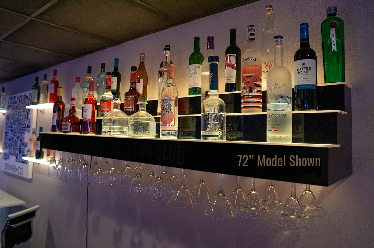 Customized Designs 3 Tier Wall Mounted Liquor Bottle Shelving w/Wine Glass Slots & LED Lighting (42) Customized Designs