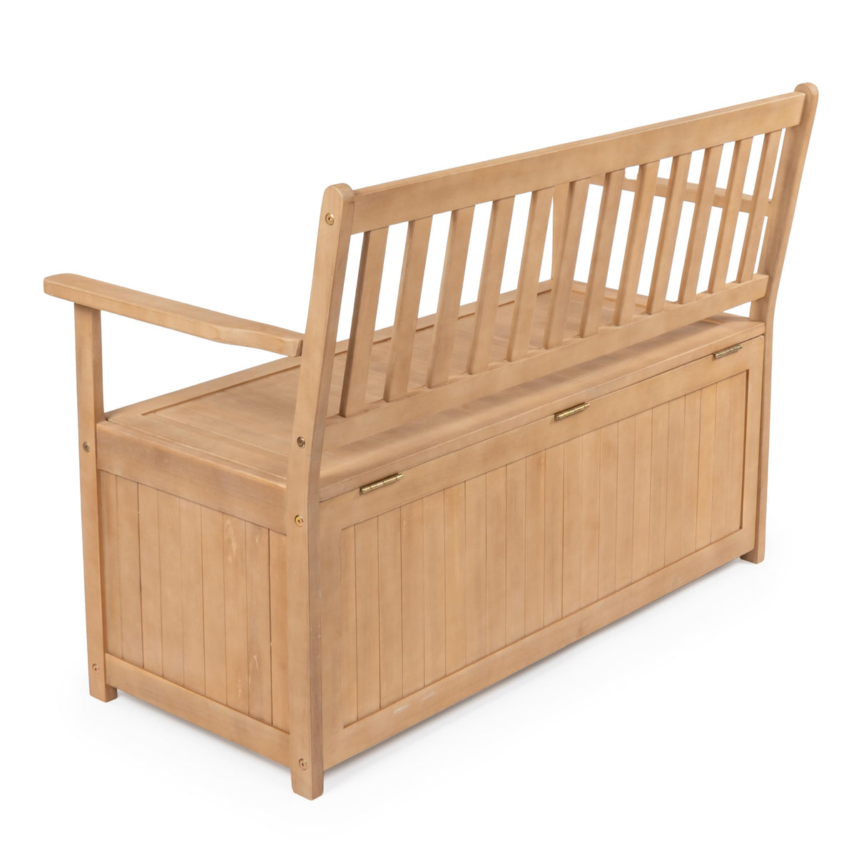 happimess STB1000A Sophie 48" Traditional Farmhouse Lift-Top Acacia Wood Storage & Entry Bench, Light Teak Matte Finish, with Seating & Armrest for Patio, Garden, Porch, Backyard, Poolside happimess