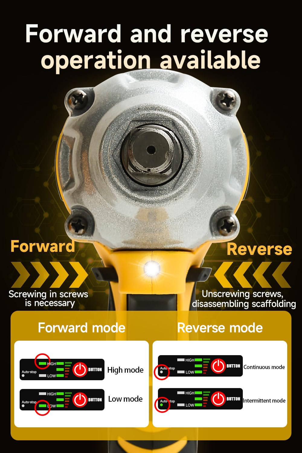 SKOVENSY Cordless Impact Wrench 258Ft-lb(350N.m), 1/2 Impact Gun, 2 Batteries, Pistola de Impacto, with 5 Sockets, Electric Impact Driver for Car Tires and Home YELLOW SKOVENSY