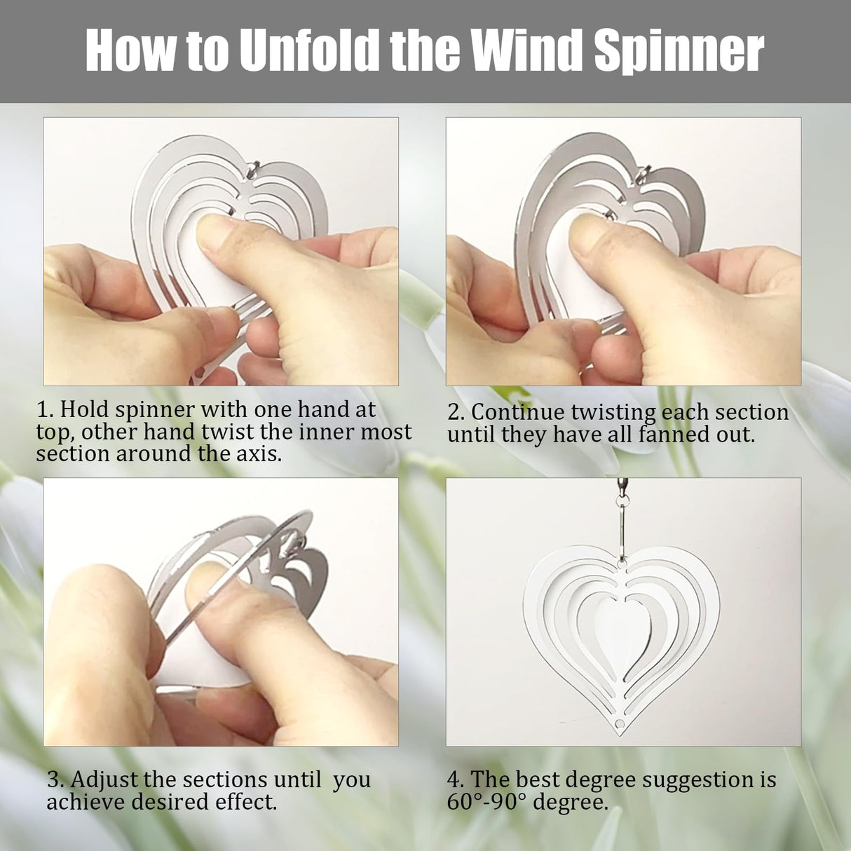 WindMage 12 Pack 3inch Sublimation Wind Spinner Blanks 3D Aluminum Metal Wind Sculpture Kinetic Spinners for Yard Garden Indoor Art Ornaments Xmas Hanging Decoration (Heart) WindMage