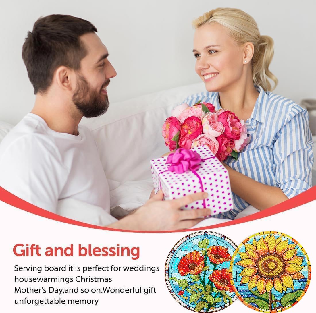 8 Pcs Flower Diamond Painting Coasters Kit with Holder, DIY Flowers Diamond Coaster Non-Slip Coaster for Adults, Crystal Full Drill Rhinestone Diamond Art Diamond Painting Kit Supplies LWZAYS