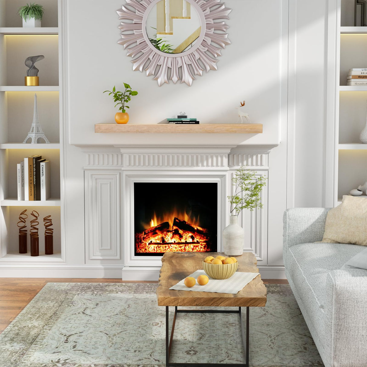 ROOMTEC Fireplace Mantel,60" Wood Floating Fireplace Shelves,Wall Mounted Wooden Display Shelving,Handcrafted Wood Brack,Natural Mantels Over Fireplace | 60" x 8" x 3"-Aged Oak ROOMTEC