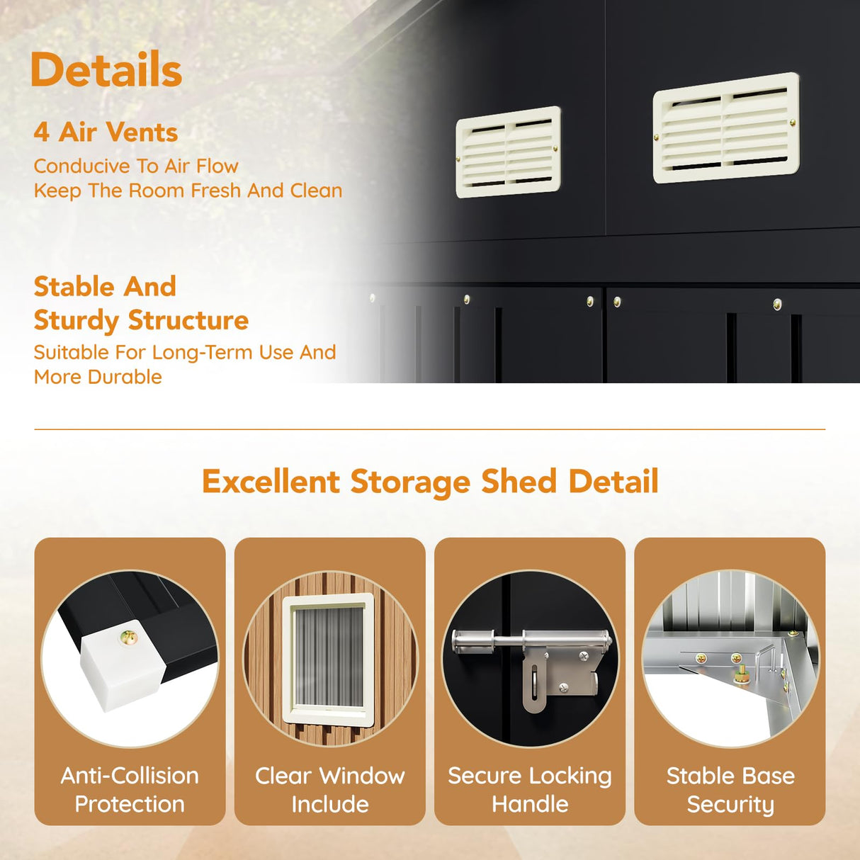 Panovue 10X12 FT Outdoor Steel Storage Shed with Lockable Doors, 2 Windows, Garden Shed Ideal for Backyard, Patio Storage,Chicken Coop(Wood Panels & Frame Floor Not Included) Panovue