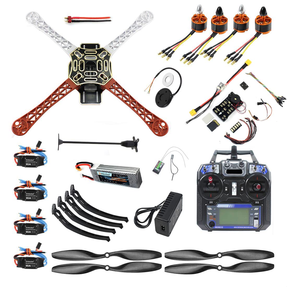 QWinOut DIY FPV Drone Quadcopter 4-axle Aircraft Kit: F450 Frame + PXI PX4 Flight Control + 920KV Motor + GPS + FS-i6 Transmitter + Battery QWinOut