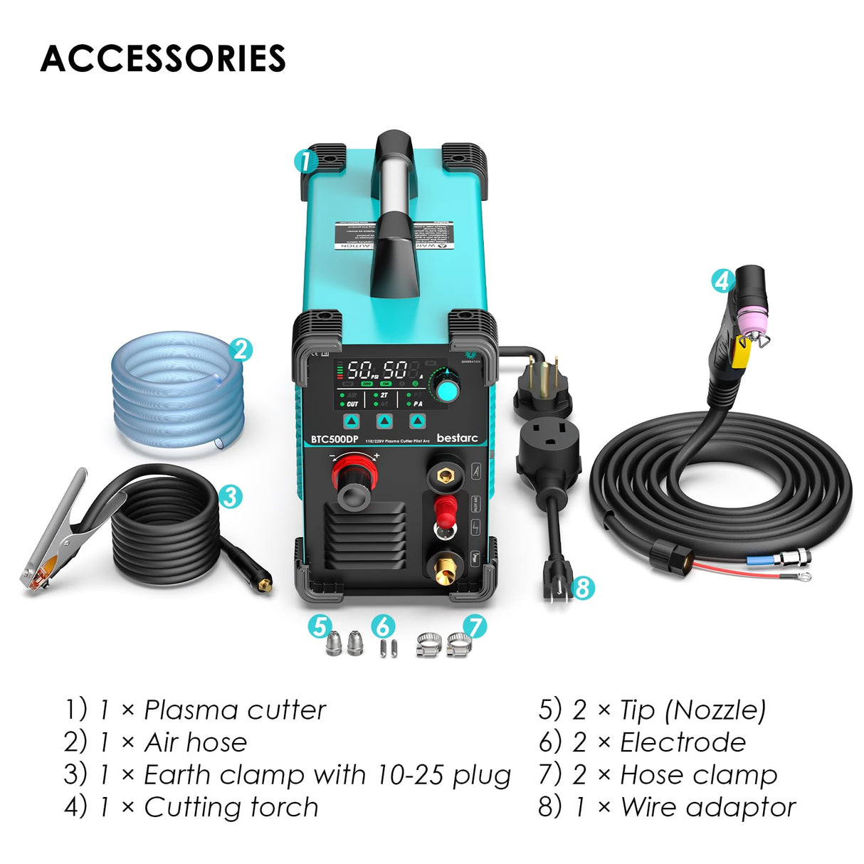 bestarc Plasma Cutter, Non Touch Pilot Arc, Air Sensor Technology, Large Digital Display Screen, BTC500DP 7Gen 50Amps 110/220V Dual Voltage, IGBT Plasma Cutter Machine (BTC500DP 7GEN 110/220V) bestarc