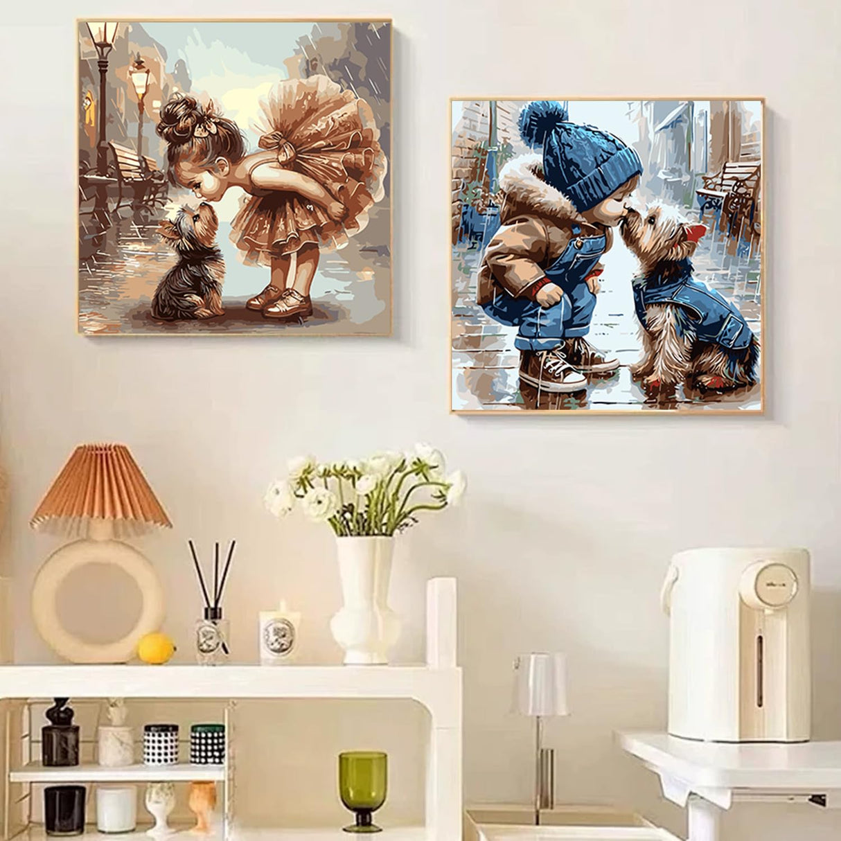 Paint by Numbers for Adults and Kids Beginner, 2 Pack Animal Dog Painting by Number Kits On Canvas, Number Artist Paint by Number Kit DIY Oil Painting Acrylic Paints, Home Wall Decor 13.8x13.8 inch Fairyland JinWenn