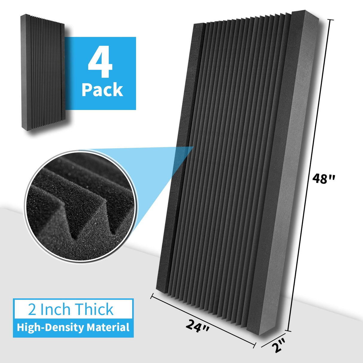 Art3d 4-Pack Wedge Design Acoustic Foam Panels, 48" x 24" x 2" High-Density Soundproof Foam Wall Panels for Wall, Ceiling, Quick-Recovery Noise Dampening Panels for Office, Studio and Home Art3d