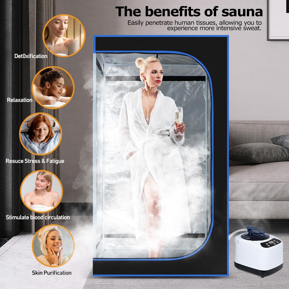 Panana Portable Steam Sauna, Full Size Full Body Home Sauna Box, Foldable Sauna Tent with 1000W 3L Steamer, Remote Control, Folding Chair, 9 Levels Panana