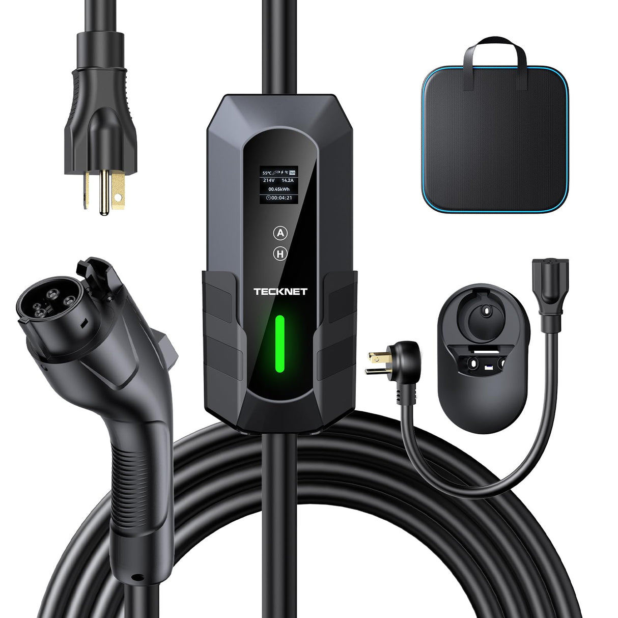 TECKNET EV Charger Level 1&2, 16A Electric Car Charger with NEMA 6-20 Plug, NEMA 5-15 Adapter, 25FT Cable, J1772 Electric Vehicle Charging Equipment Compatible with All EV Models TECKNET