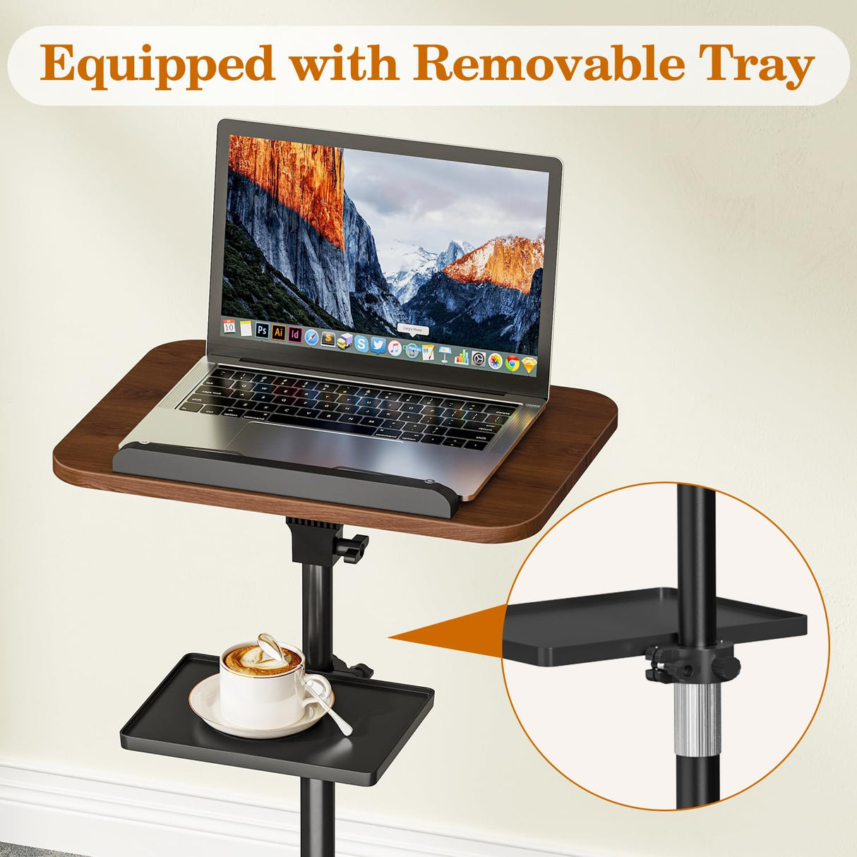 Snughome Floor Book Stand with Removable Tray, Wood Standing Book Stand for Reading, Height Adjustment 21"-51", Music Stand Cookbook Stand Textbook Stand Laptop Stand Book Holder for Display Snughome