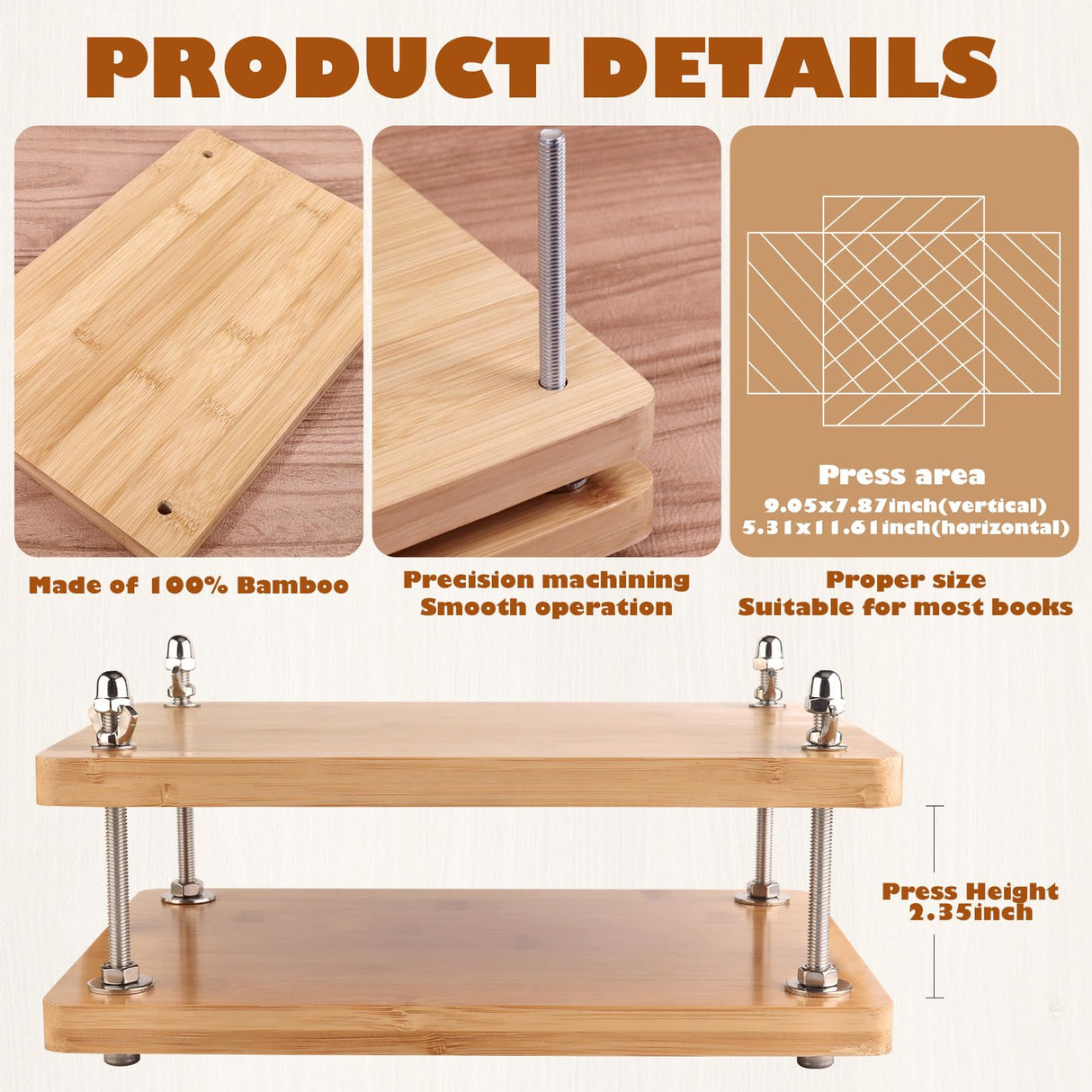 HEJIN Book Binding Kits, Bamboo Wood Book Press with Plastic Bone Folder, Waxed Thread, Book Binding Materials for Beginners Bookbinding Supplies HEJIN