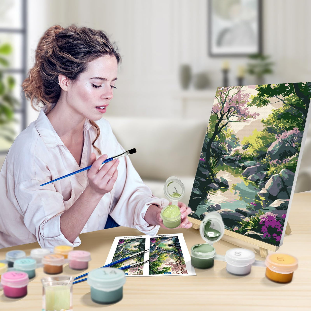 JOOZ Paint by Numbers Kit for Adults with Frame, Landscape Paint by Number Canvas, Mountain Paint by Numbers with Easel, DIY Flowers Scenery Oil Painting Kit for Home Wall Decor 8 x 12 Inch JOOZ