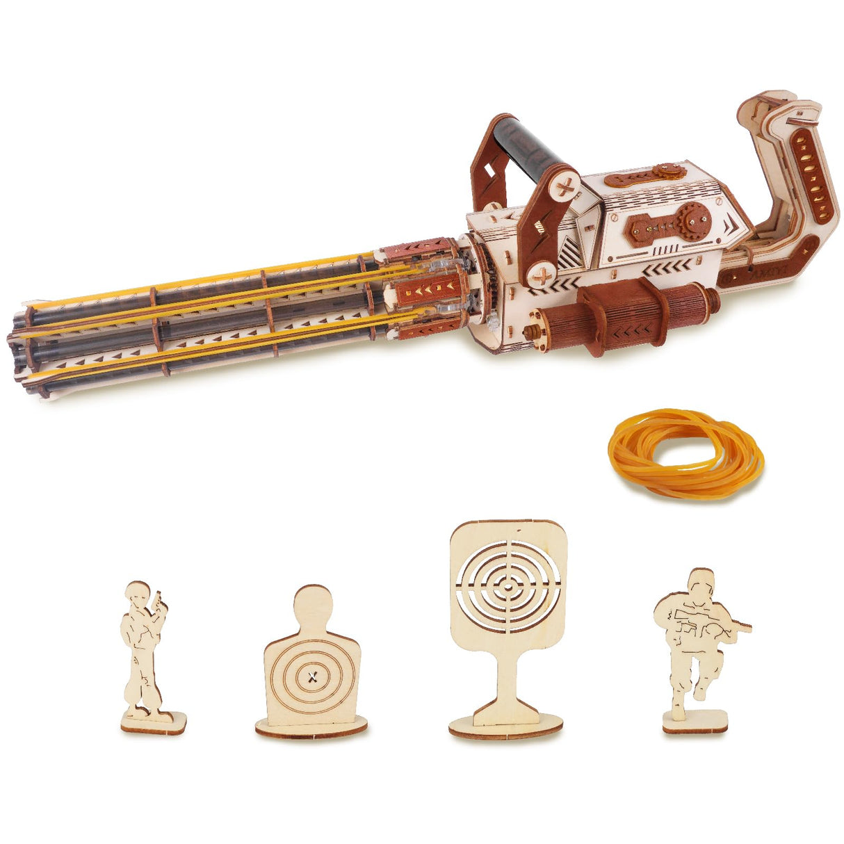 3D Wooden Puzzle Gun for Adults, Rubber Band 3D Gun Puzzle, Electric Gatling Gun Model Building Kit, Wood 3D Puzzle, Hobby Kits for Men, Wooden Building Set for Adults Teens (272 PCS) OWNONE 1