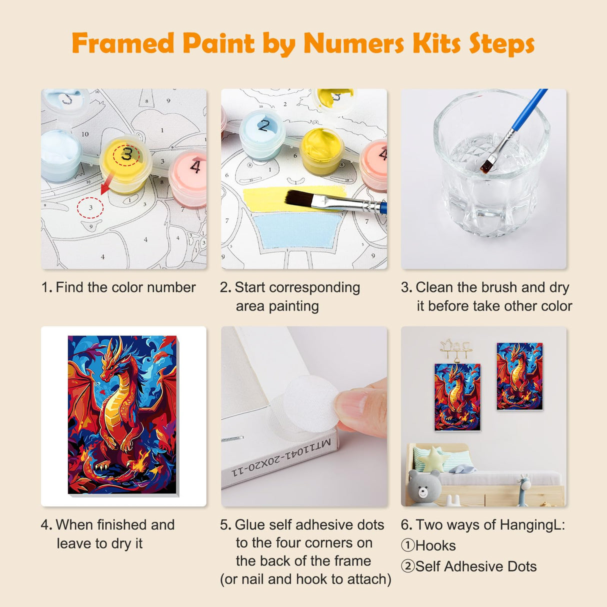 MOGTAA Dragon Paint by Numbers Kit for Adults Beginners with Frame, Animal Adult Paint by Number Kits on Canvas with Easel, Easy DIY Oil Painting Kits for Home Decor, 8x12in MOGTAA