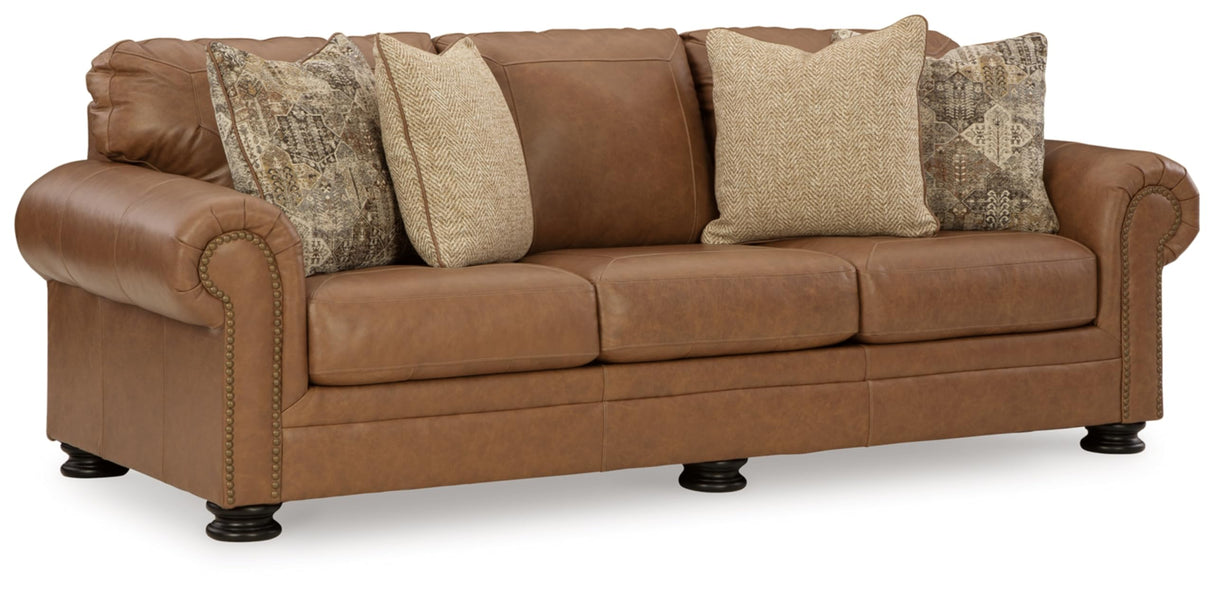 Signature Design by Ashley Carianna Classic Leather Match Sofa with Nailhead Trim, Dark Brown Signature Design by Ashley