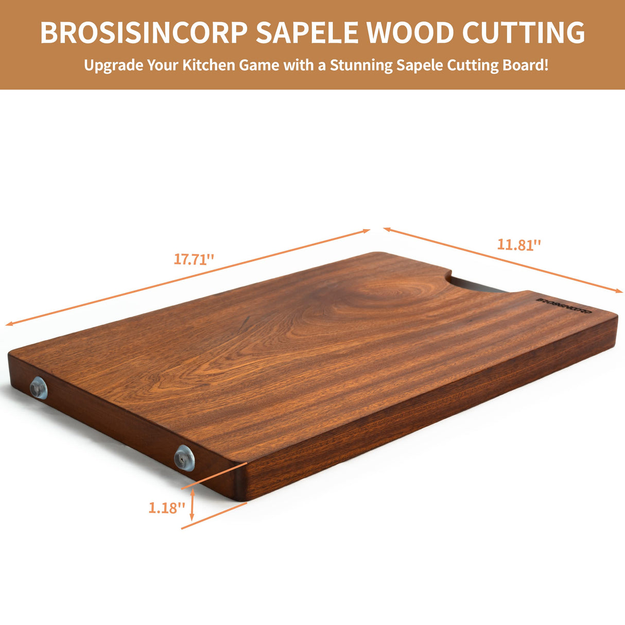 Brosisincorp Real Solid Sapele Wood Cutting Board One Piece No Glue Non Toxic All Whole Single Wood Butcher Block Thick Hard Wood Heavy Duty Edge Brosisincorp