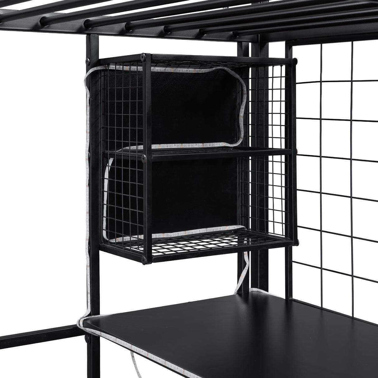 MERITLINE Full Gaming Loft Bed with Desk and Storage Wardrobe& LED RGB,Metal Gaming Bed with Stairs and Storage Case,for Adults Teens (Black) MERITLINE