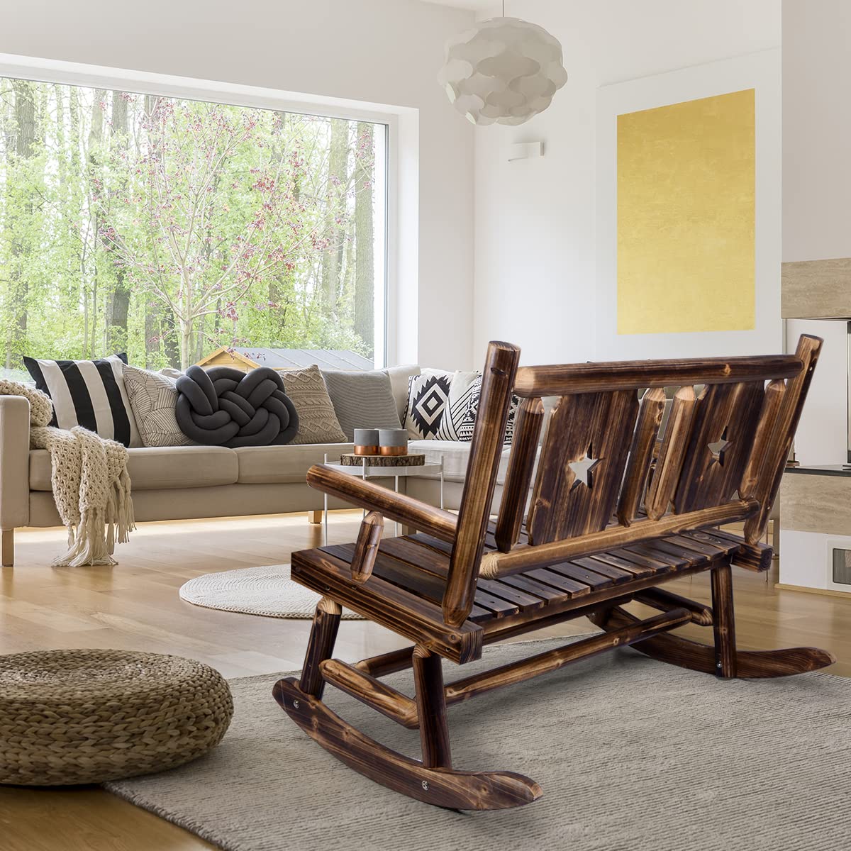 XCSOURCE Rustic Wooden Double Rocking Bench for Outdoor Patios – Comfortable Rocker Chair for Two XCSOURCE