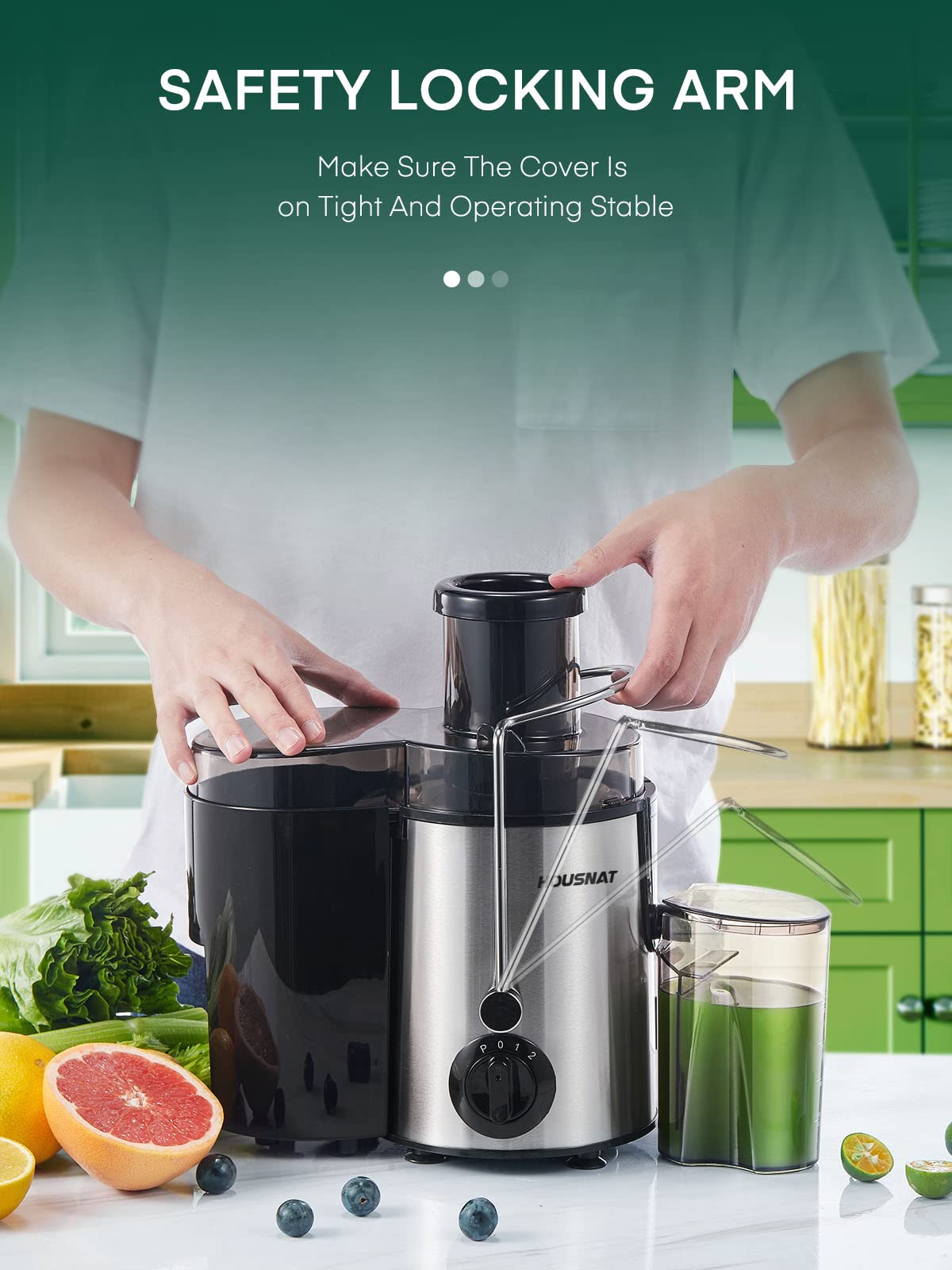 Juicer Machine, HOUSNAT Centrifugal Juicer,Extractor Max Power 800W Juice, 65MM Chute for Whole Fruit and Vegetables, Juice Extractor with 3 Speeds Quick Juicing, Easy to Clean, BPA Free,Silver HOUSNAT