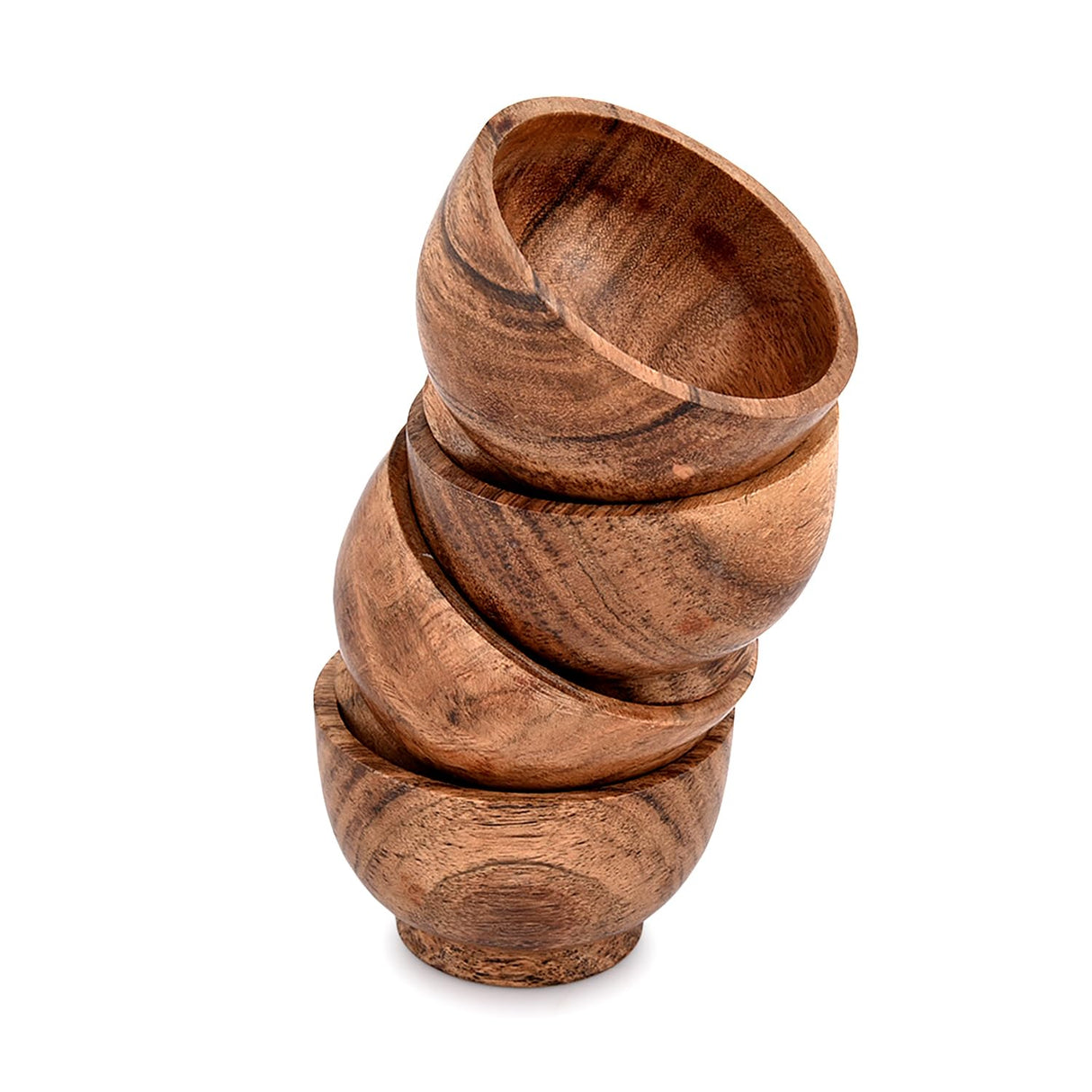 EDHAS Bowl Sets Acacia Round Bowl for Condiments, Dip Sauce, Nuts, Candy and More (Set of 4), (3" x 3" x 2") EDHAS