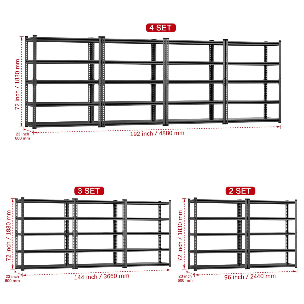 Lauxery Garage Shelving, 48" Wide 5-Tier 3000lbs, Boltless Assembly, Adjustable Large Garage Storage Shelves, 48" W x 24" D x 72" H Heavy Duty Storage Rack Lauxery