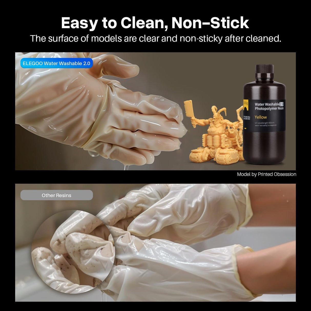 ELEGOO Water Washable 3D Printer Resin 2.0, Fast Curing Photopolymer Resin for Mars Saturn Jupiter MSLA DLP LCD 3D Printing, 385-405nm UV Curing 3D Printing Liquid, Ceramic Grey 1000g ELEGOO