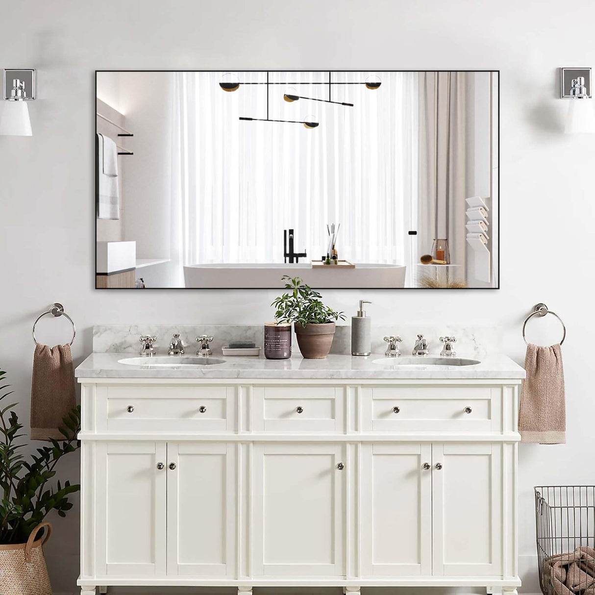 BEAUTME 55x30 Inch Bathroom Mirror,Large Rectangular Wall Mirror, Black Metal Framed Wall Mounted Mirror for Bathroom Bedroom Entryway Decor(Horizontal/Vertical) BEAUTME