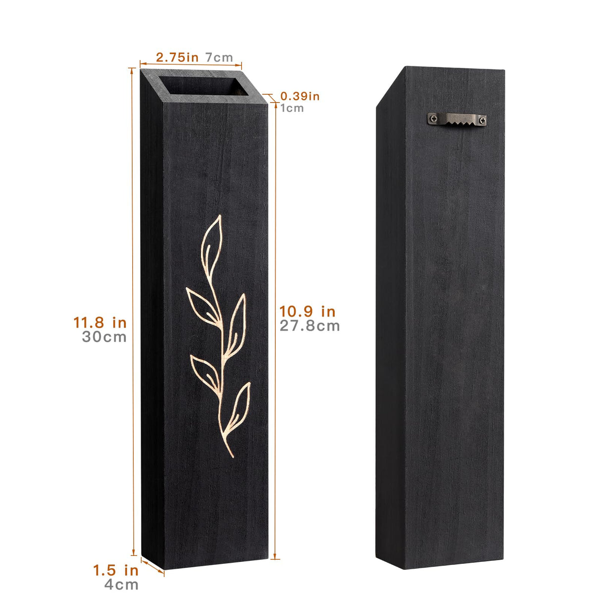 Wood Wall Planter, Farmhouse 4 Pack Indoor Pocket Wall Vases Decor for Living Room Bedroom Dried Flowers Faux Greenery Plants (Black) BOTOP