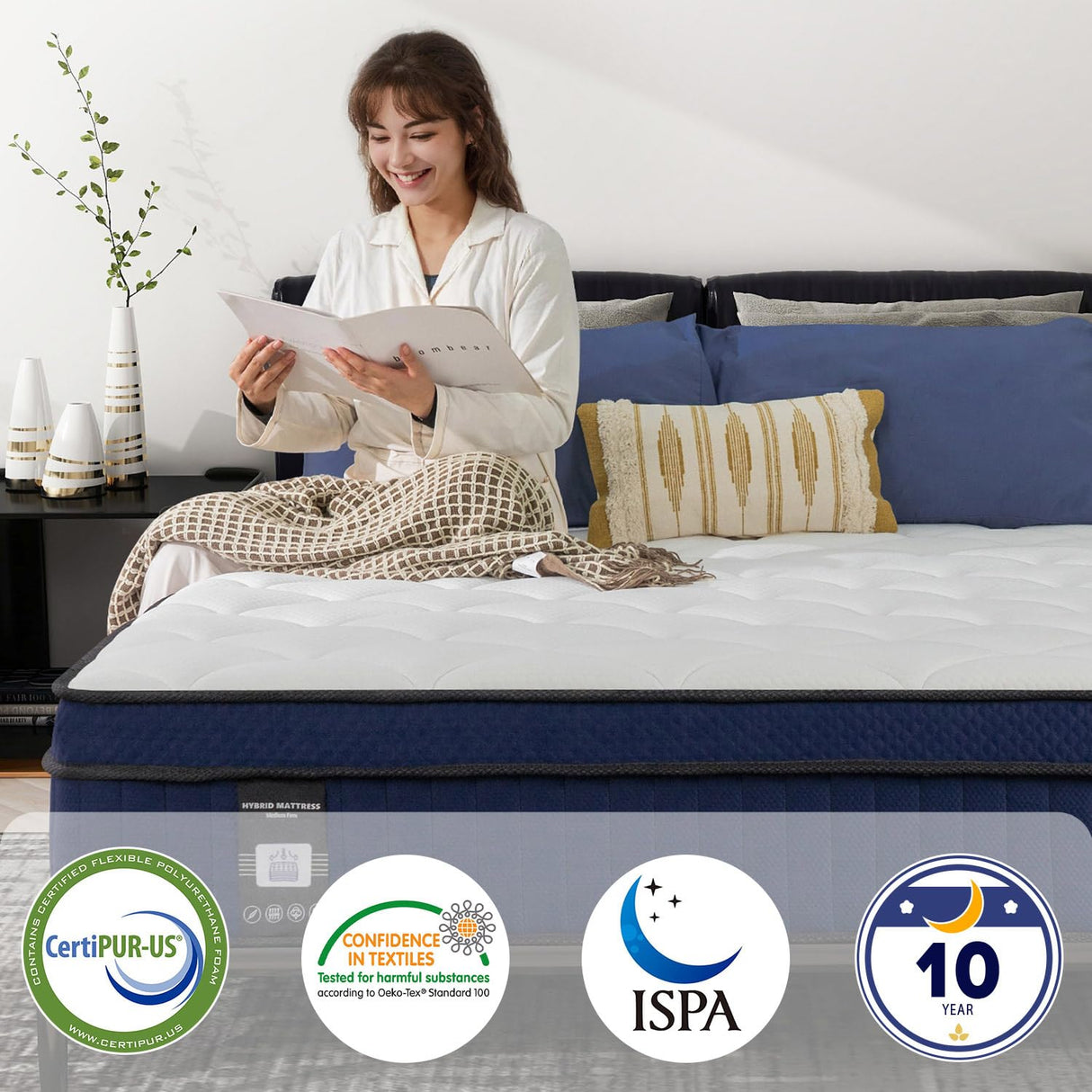 NiSleep Twin Mattress, 14 Inch Pillow Top Mattress in a Box, Medium Firm Fiberglass-Free, Soft Breathable Pressure Relief Memory Foam Hybrid Pocket Innerspring Bed, CertiPUR-US Certified NiSleep