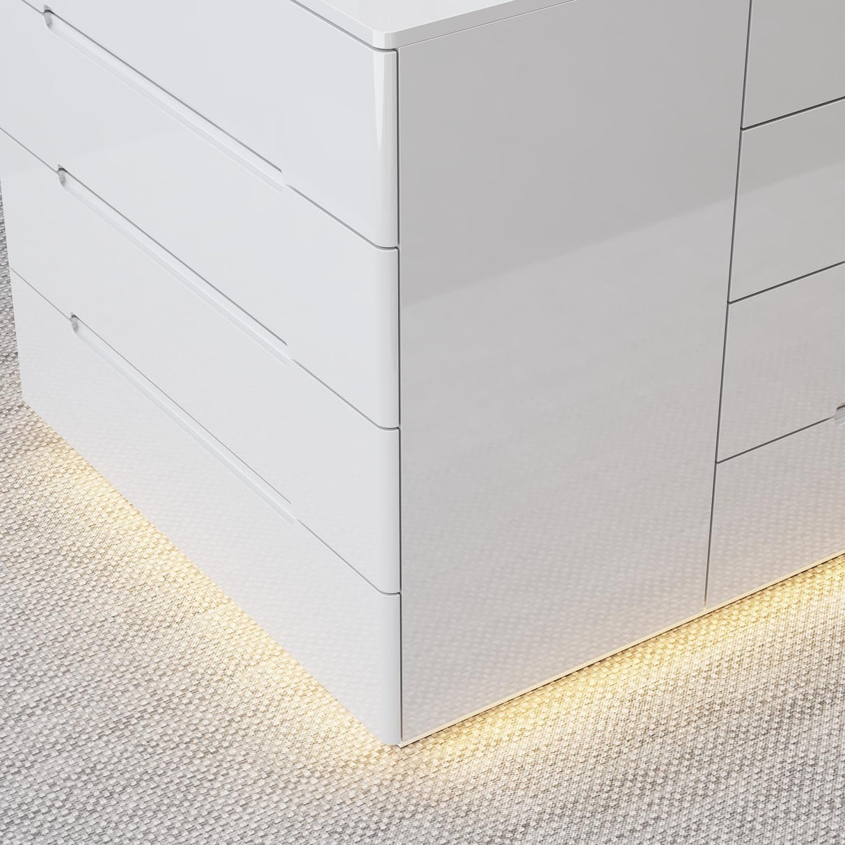 Homsee Armoire Bedroom Island with LED Light, Glass Tabletop & Storage Organizer, Wardrobe Closet Walk-in Island with 16 Drawers for Bedroom Shops, White Homsee