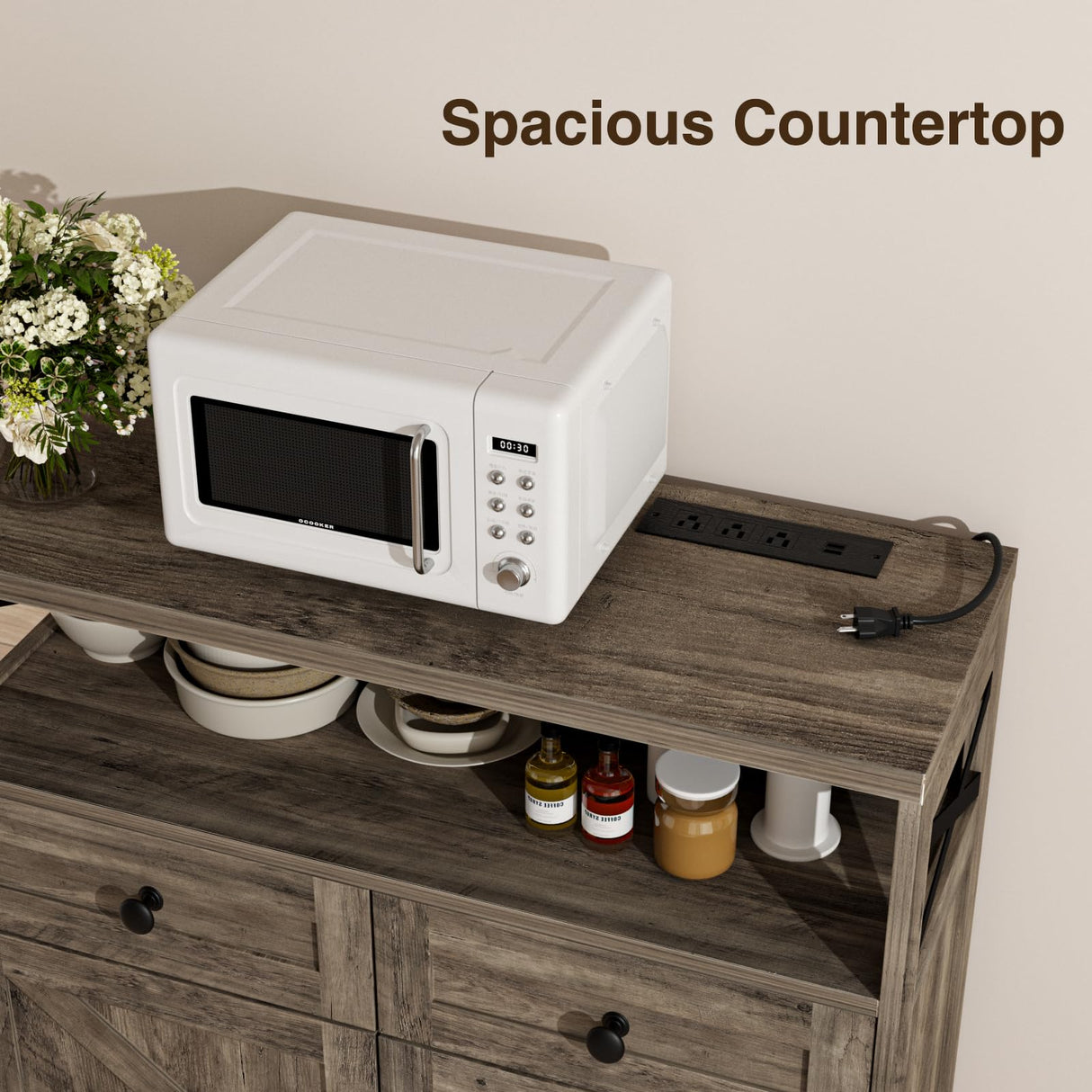 31.5" Rustic Grey Farmhouse Storage Cabinet with Barn Doors and Drawers, Sideboard Buffet Cabinet with Storage, Kitchen Pantry Hutch Cabinet, Coffee Bar Station Table for Kitchen, Livingroom, Bathroom FiveWillowise