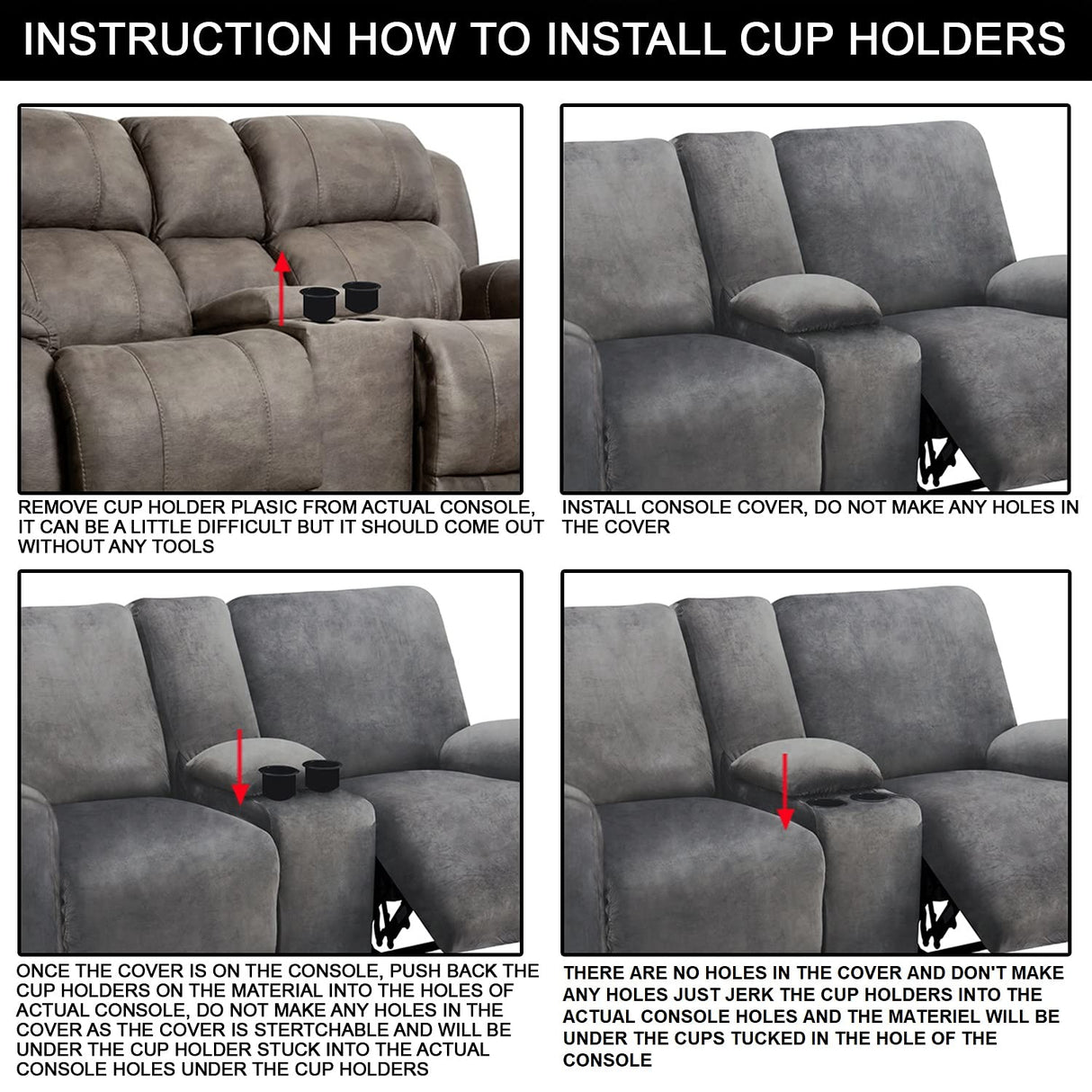 ULTICOR Reclining Loveseat with Middle Console Slipcover, 8-Piece Velvet Stretch Sofa Covers, 2 seat Loveseat Recliner Cover, Thick, Soft, Washable(Dark Grey) ULTICOR