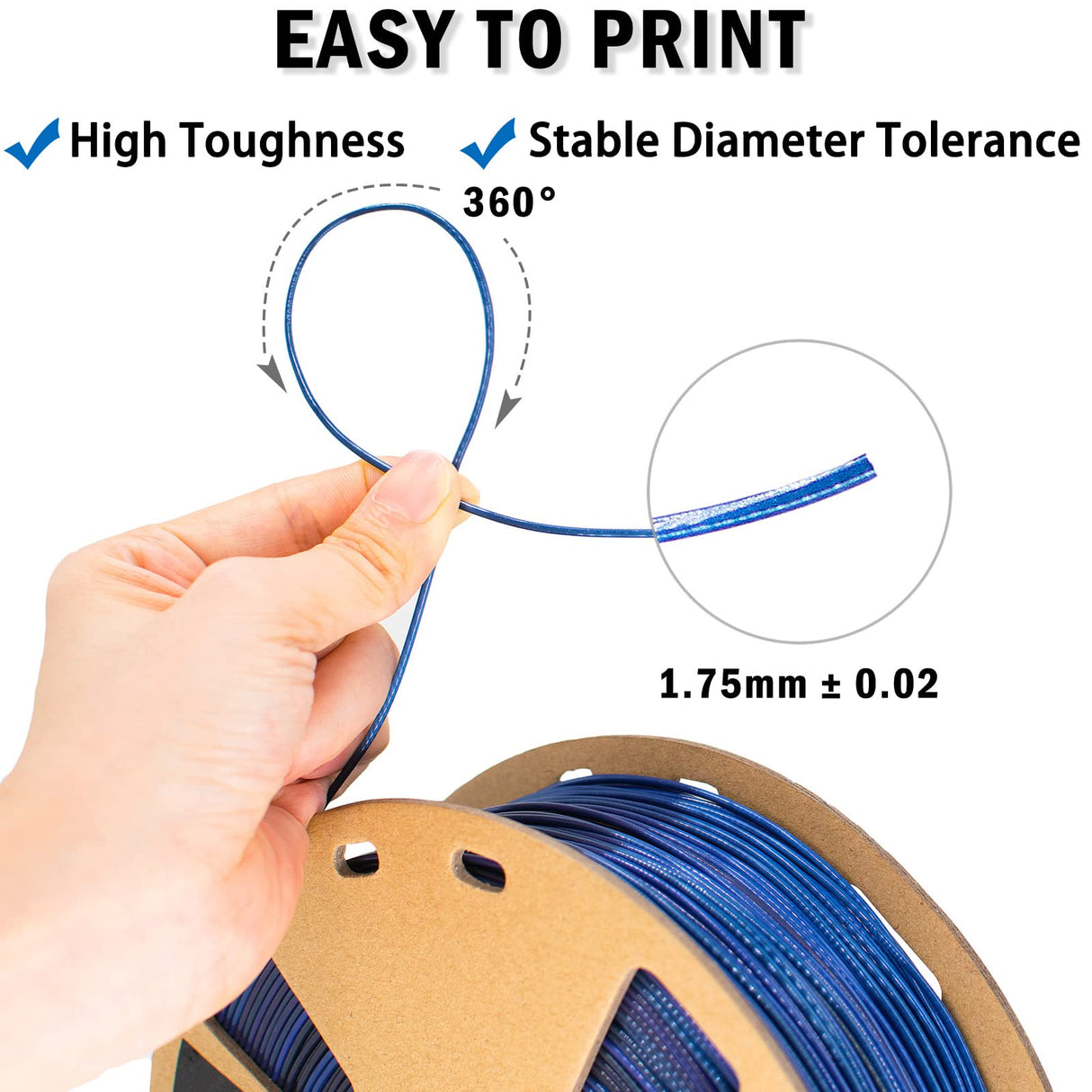 3D Printer Filament, PLA Filament 1.75mm, Silk Black Blue Color Changing, Silk PLA Filament, 3D Printing Filament 1.75 +/-0.02mm, 1kg OVVNYXE