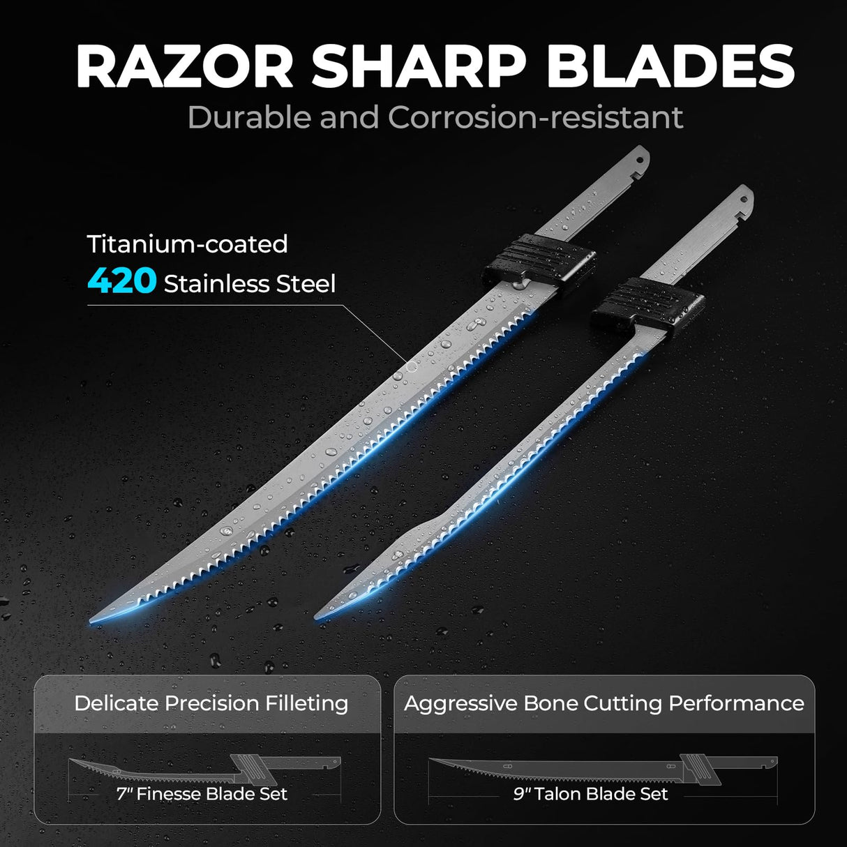 KastKing Speed Demon 110v Electric Fillet Knife, Precision Cut with High Torque Motor, ETL Certified Safety, Balanced Lightweight Handle, 2 Sets of Stainless-steel Blades KastKing