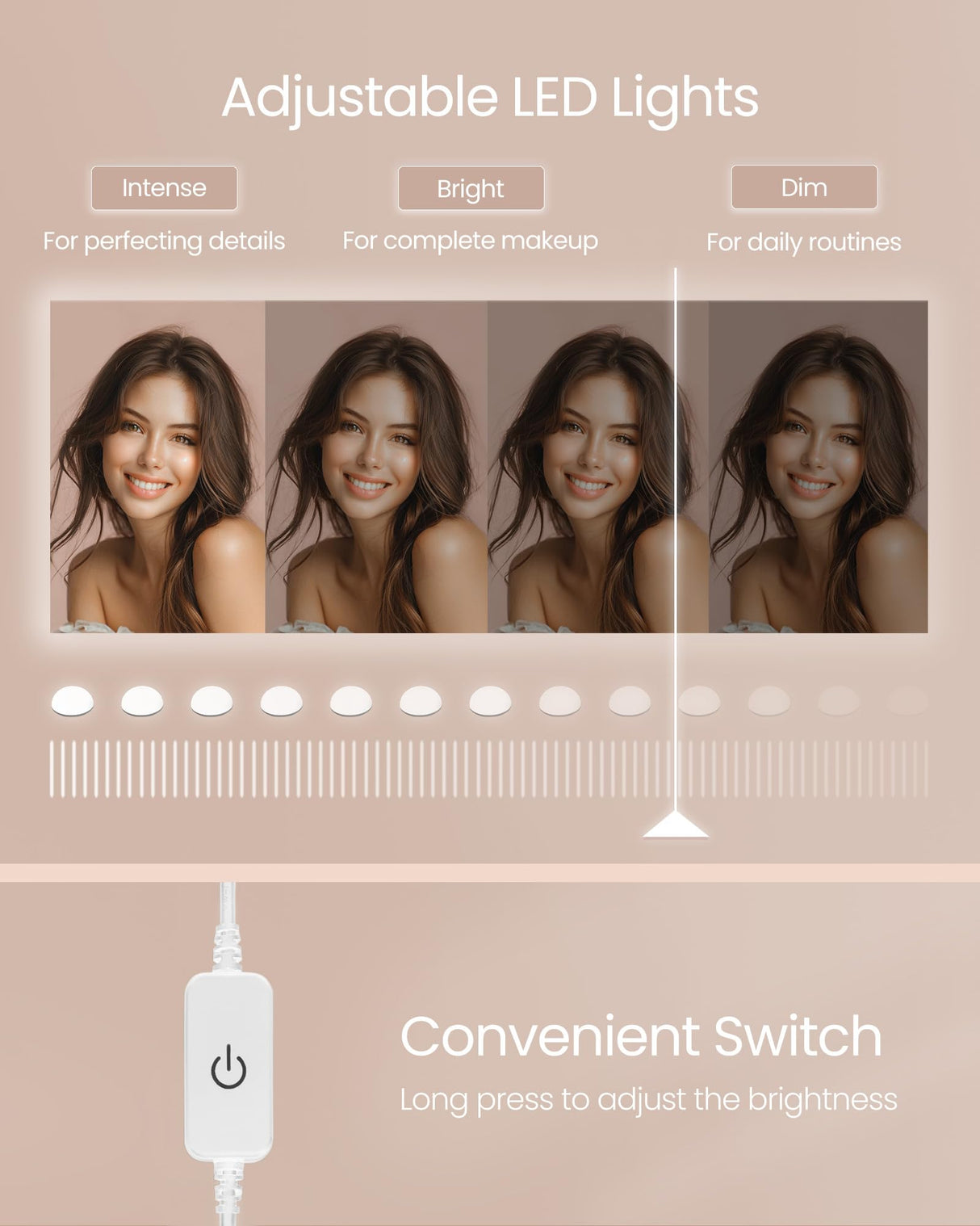 VASAGLE Vanity Desk with Mirror and Lights, 43.3-Inch Wide Makeup Vanity with Upholstered Vanity Stool, Power Outlets, Dimmable LED Lights, Storage Drawer, for Bedroom, Cloud White URDT628W01 VASAGLE