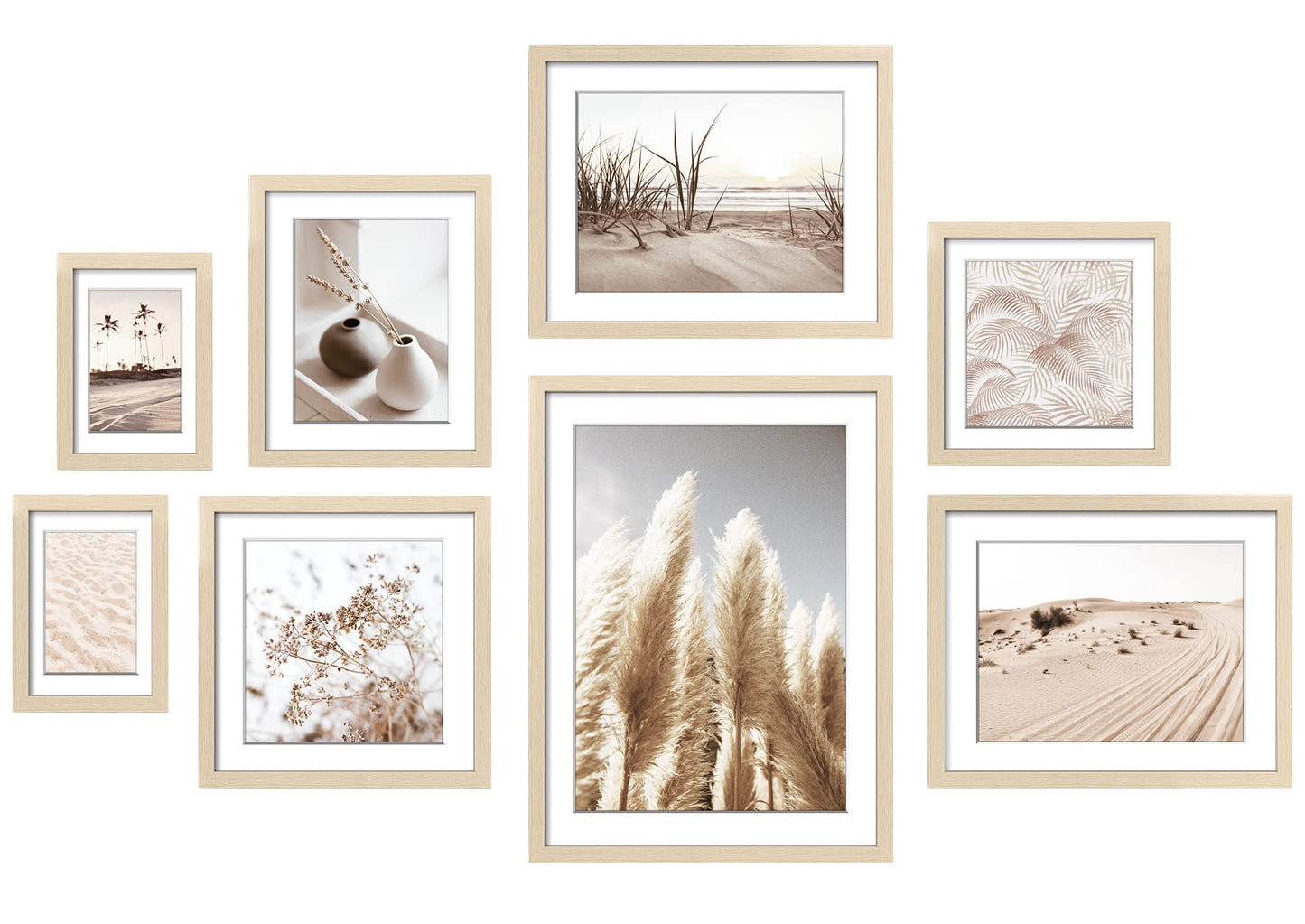 ArtbyHannah 8 Pack Gallery Wall Frame Set Neutral Wall Art Decor,Picture Frames Collage Wall Decor with Desert Pictures,Multiple Sizes…
