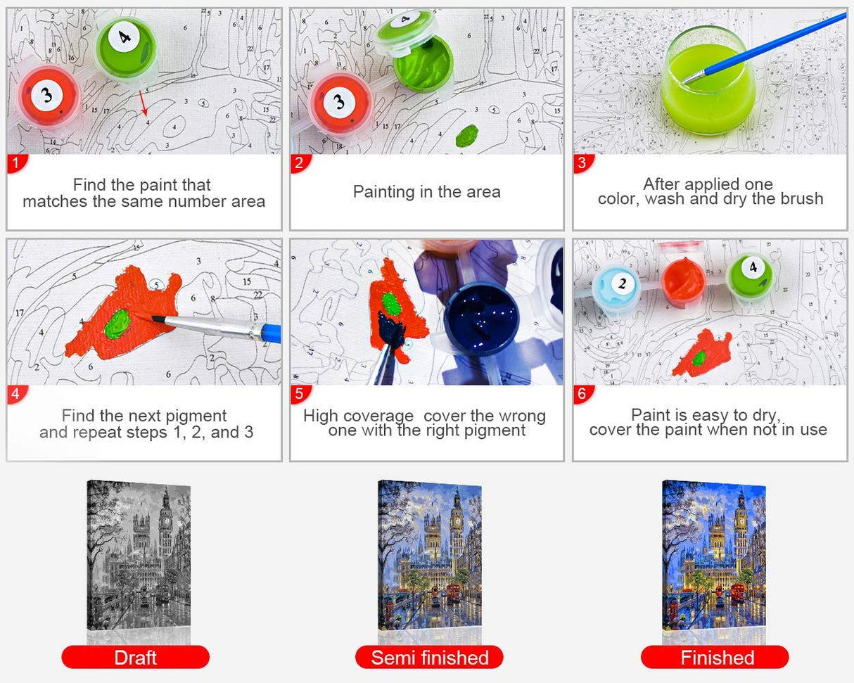 Adults Paint by Numbers Kit - TUMOVO Big Ben DIY Painting by Numbers by Number Kits, London Street Paint by Numbers for Adults Beginner Kids, 16β x 20β Arts Craft for Home Wall Decor(Frameless) TUMOVO