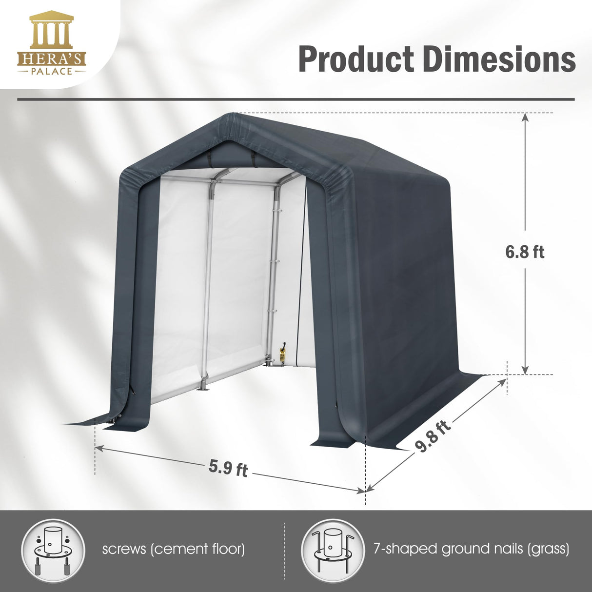 HERA'S PALACE 6x10ft Heavy Duty Storage Shed Outdoor Portable Car Canopy Carport Garage with 2 Rolled up Zipper Doors UV Resistant Waterproof Anti-Snow for Motorcycle Truck HERA'S PALACE